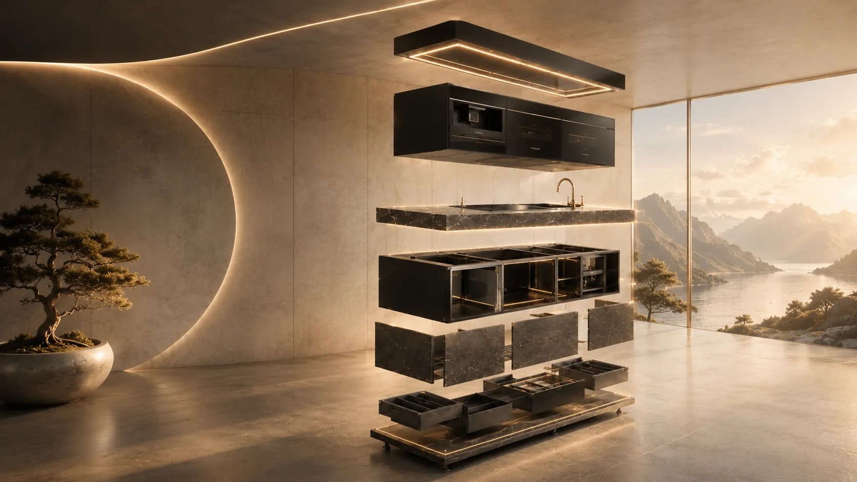 VIDEKO Exploding Kitchen — zerlegte Küche im Architekturraum